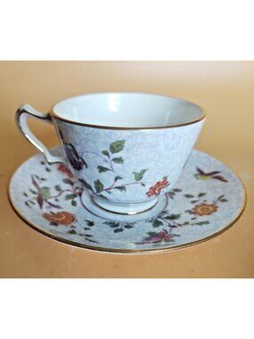 Crown Staffordshire "Bird of Paradise" fine bone china teacup and saucer set